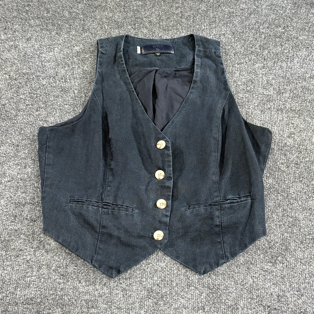 BLANKNYC Vest Womens M Blue Linen Button Front Lined Pockets Classic 30BJ6808